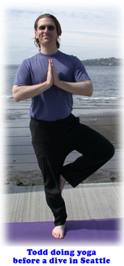 Todd doing yoga before a dive in Seattle