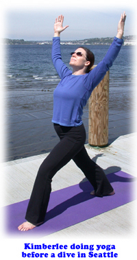 Kimberlee doing yoga before a dive in Seattle